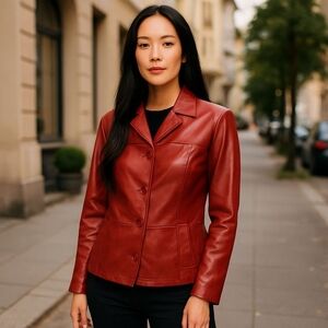CIRO CITTERIO | Stylish Whimsigoth Red Leather Bodycon Fitted Blazer Jacket | XL
